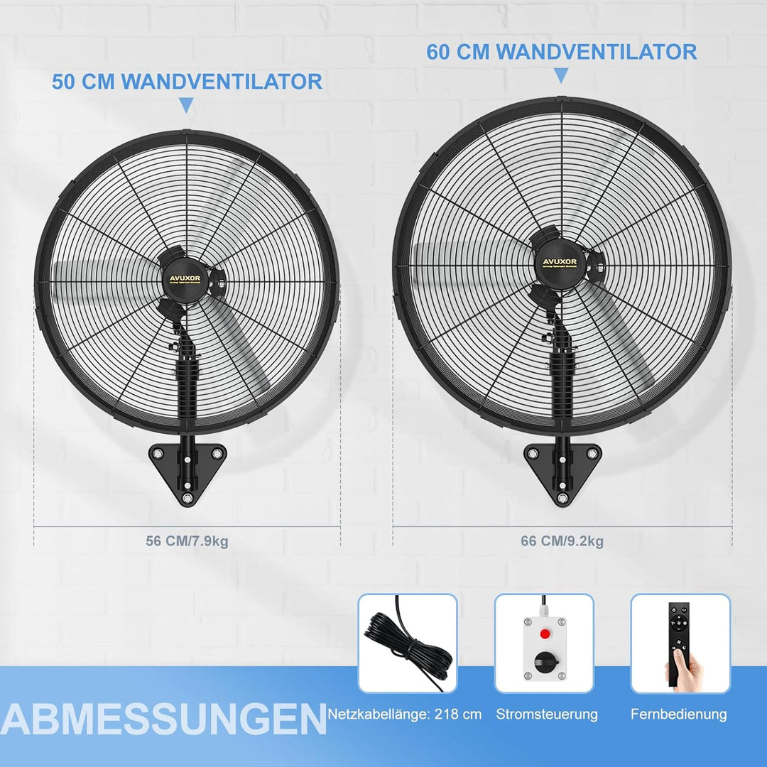 Industrieller Wandventilator Outdoor 60 cm mit Fernbedienung, BLDC Motor (bürstenlos), 90° Oszillati