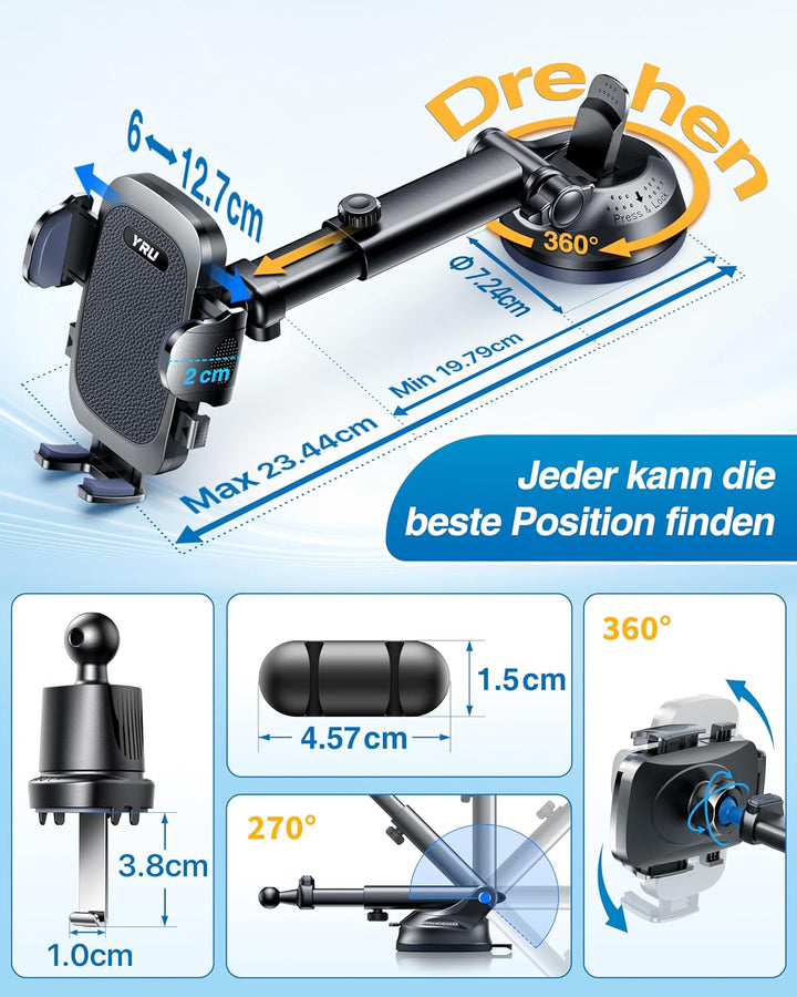 【2026 Militär-Klasse】Handyhalterung Auto Upgrade【Stärkst Saugnapf & Lüftungsclip】Handy Halterung Aut