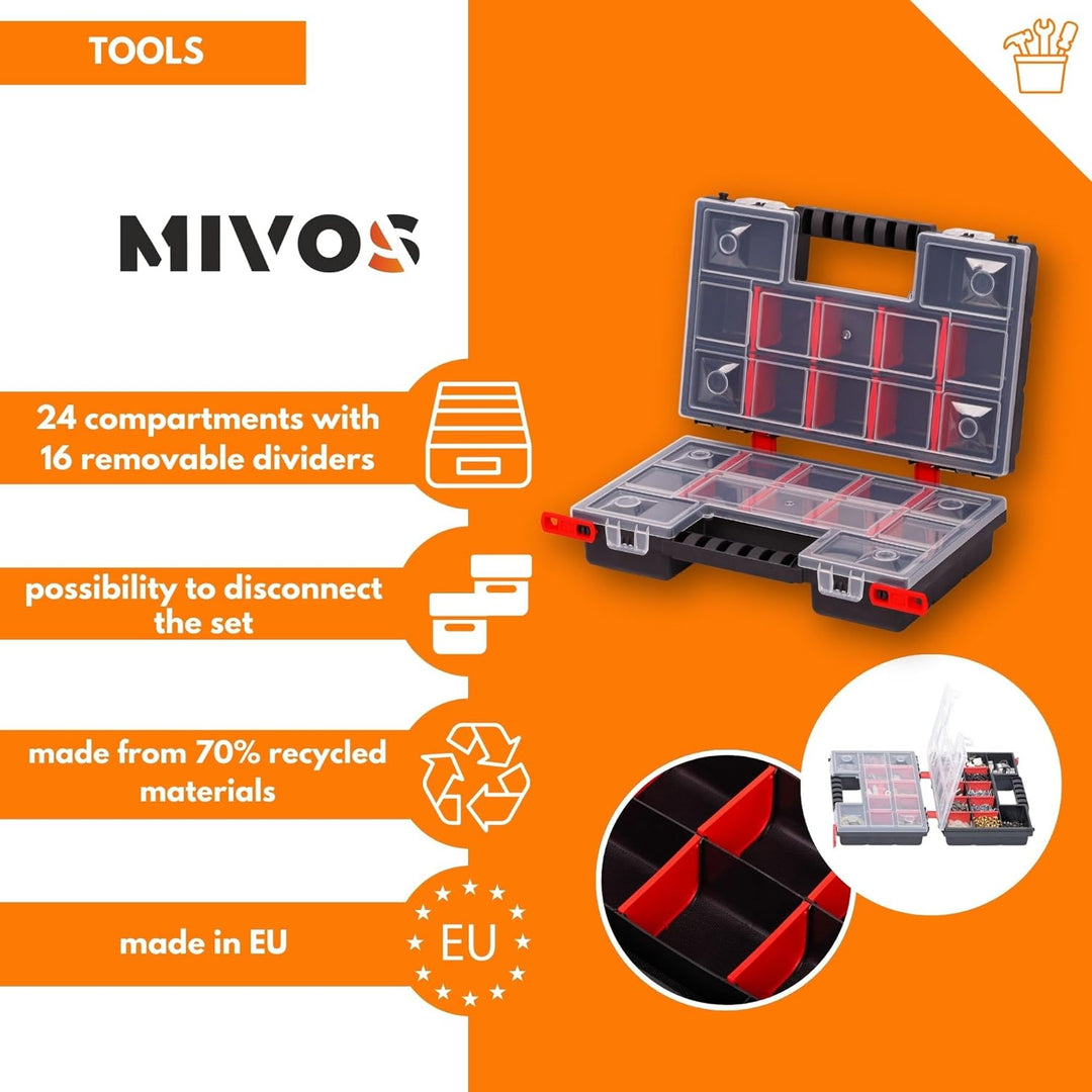 Mivos Doppelseitig Sortimentskasten 12” für Zubehör und Kleinteile - 2 seitig Sortimentsbox 287 x 18