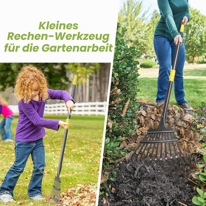 Rechen Garten, Laubrechen mit Stiel Metall mit 11 Zinken, 177 cm Einstellbar Gartenrechen mit Metall