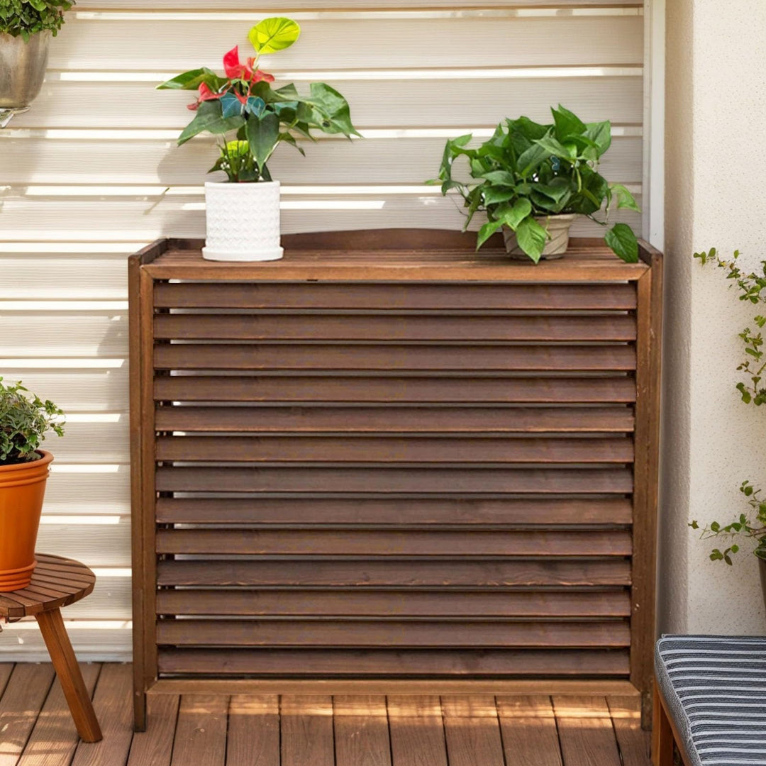 Klimaanlage Abdeckung Aussengerät Holz Balkon Pflanzenregal Anti-Korrosion Dekorativer Sichtschutz H
