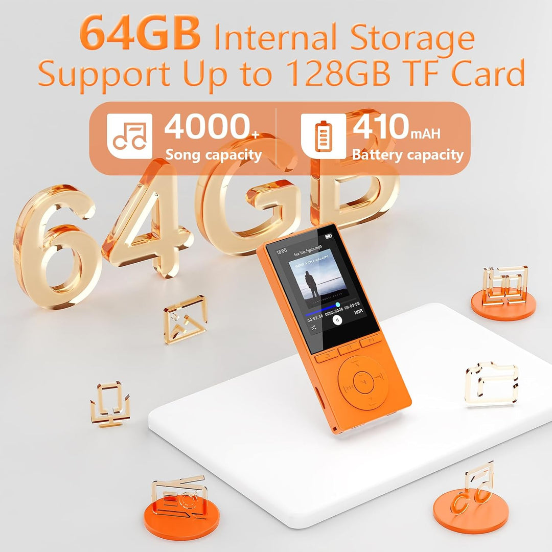 64GB MP3 Player Bluetooth 5.3, MP3 Player mit Lautsprecher, Musikwiedergabe, Sprachrekorder, E-Book,