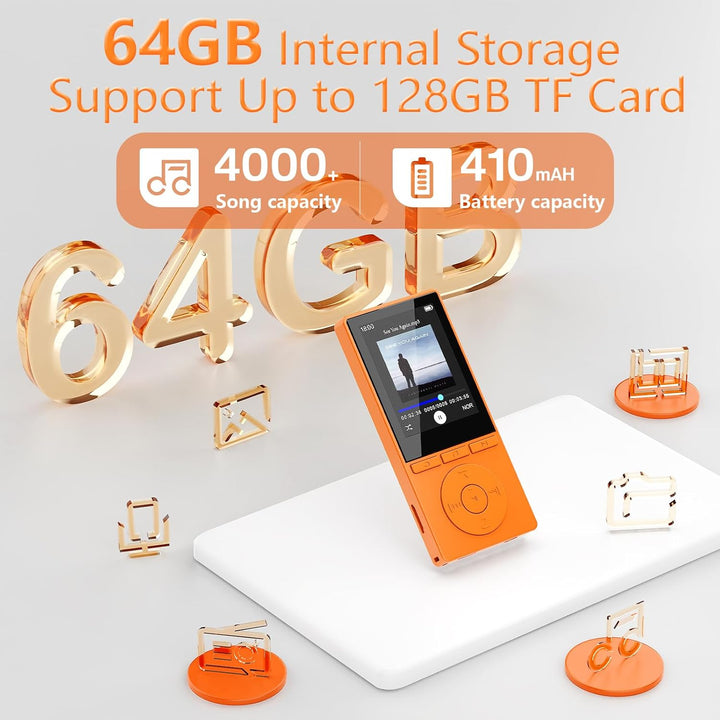 64GB MP3 Player Bluetooth 5.3, MP3 Player mit Lautsprecher, Musikwiedergabe, Sprachrekorder, E-Book,