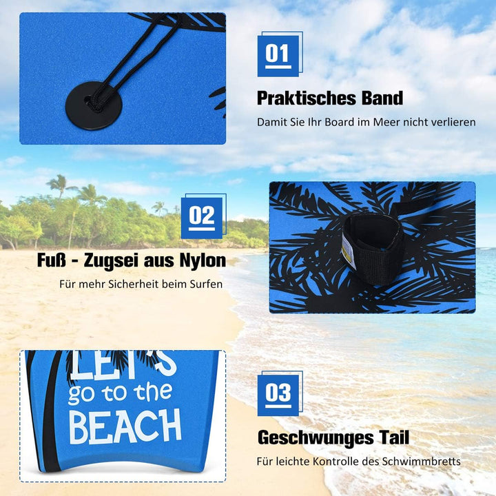 GOPLUS Bodyboard mit Fuss - Zugseil, Schwimmbrett Erfüllt mit EPS Schaumstoff, Surfboard bis zu 85 k