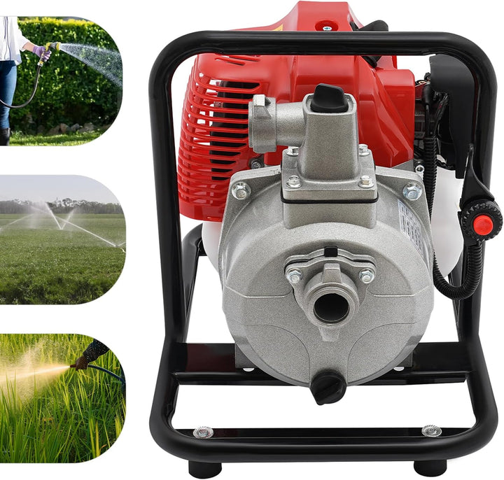 Benzin Wasserpumpe, 2-Takt-Motor Wasserpumpe mit 1200ml Ölflasche, 43CC Gartenpumpe Selbstansaugend,