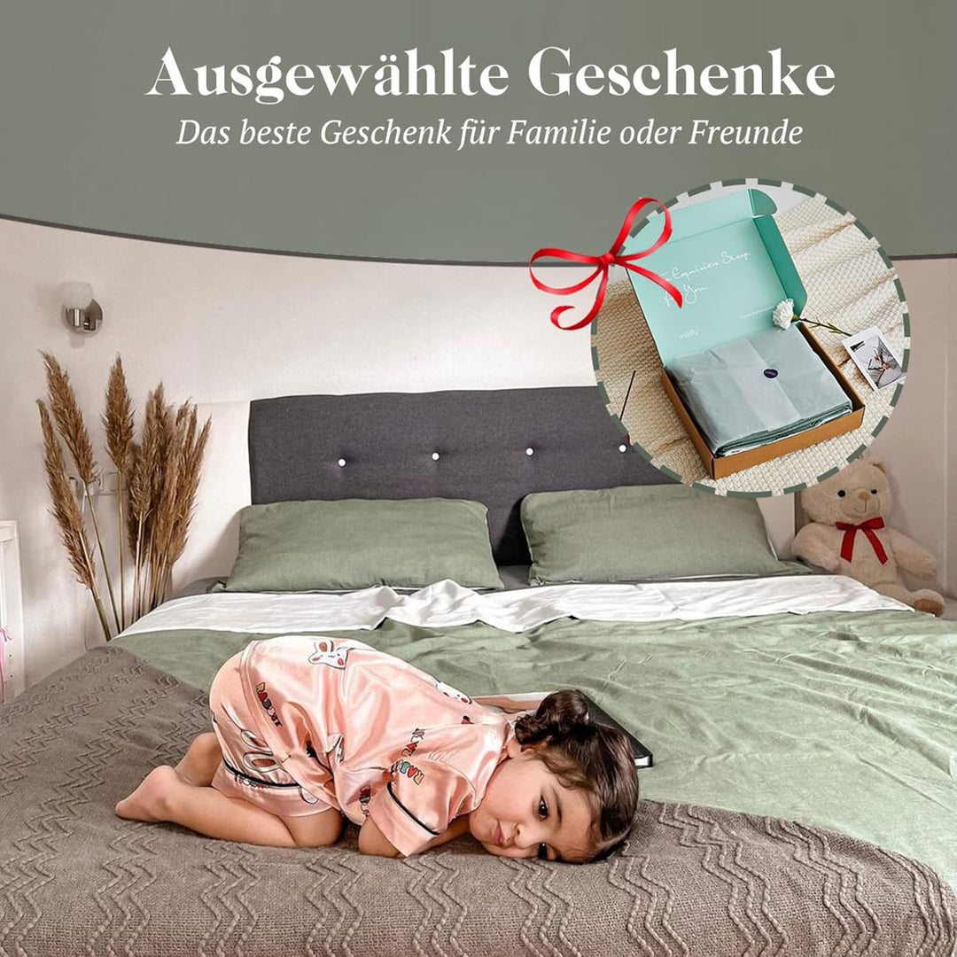 MILDLY Bettwäsche 220x240 Baumwolle Salbeigrün, Bettwäsche-Sets 100% Gewaschene Baumwolle mit Leinen