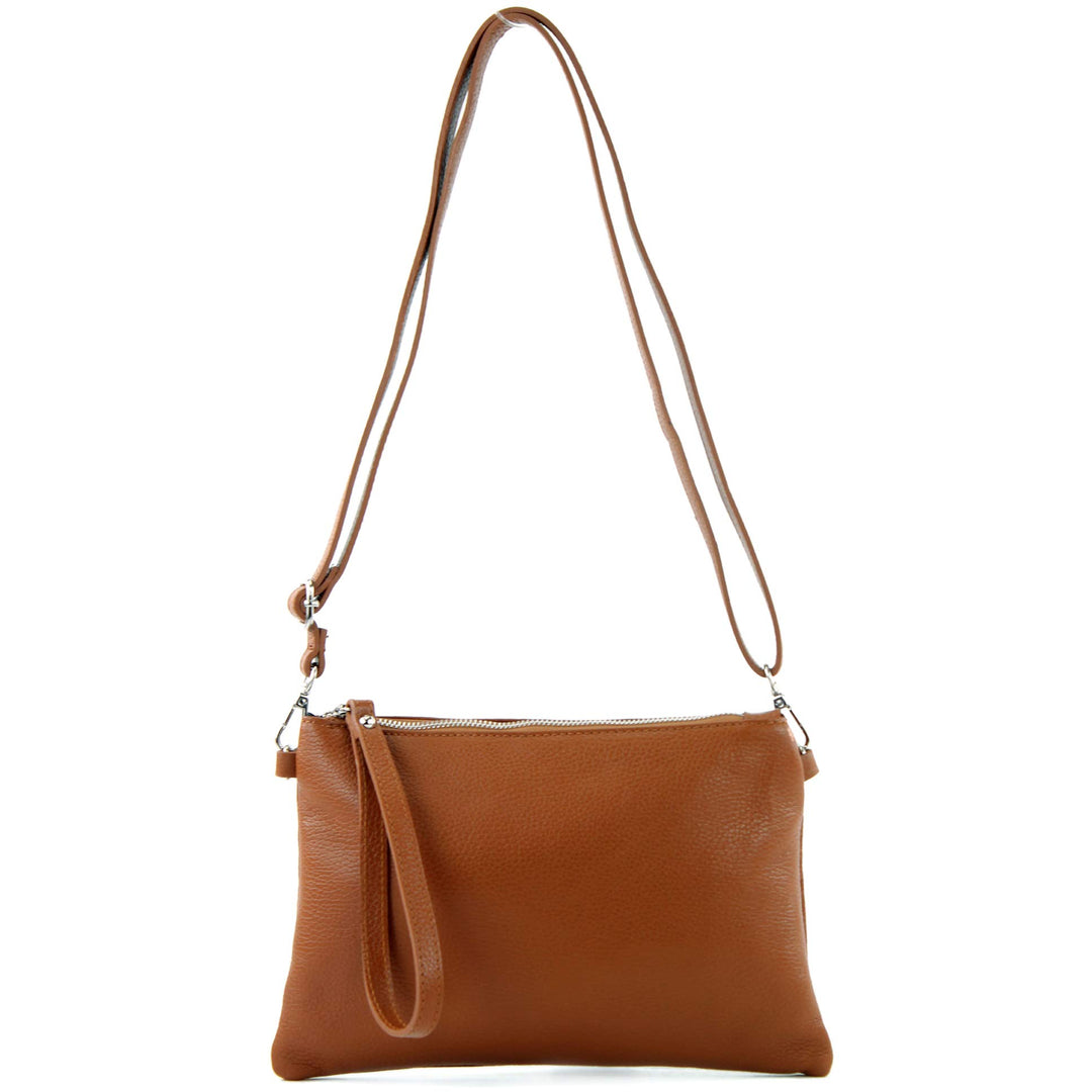 modamoda de - T186 - ital. Clutch Umhängetasche Leder Medium Cognac, Cognac