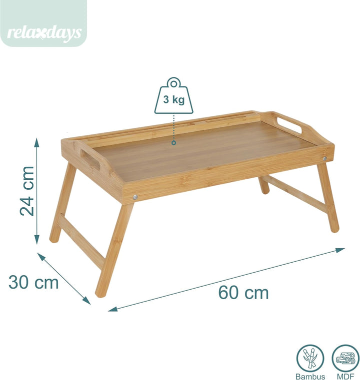 Relaxdays Betttablett klappbar, Tablet- & Handyhalter, Frühstück im Bett, Bambus & MDF, HBT: 24x60x3