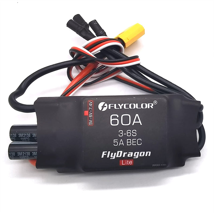 Flycolor 60A ESC 3-6S Elektrischer Geschwindigkeitsregler 5 V/6 V/7,4 V 5A BEC mit XT60 & 3,5mm Rund
