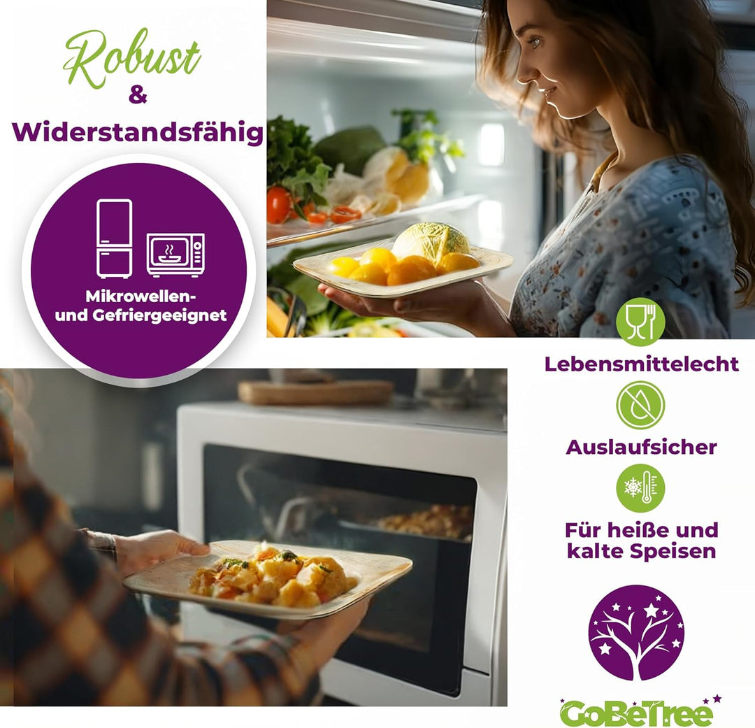 GoBeTree – Einweggeschirr aus Palmblättern – 180-Teilig Geschirrset für 25 Gäste, Bio abbaubare Tell