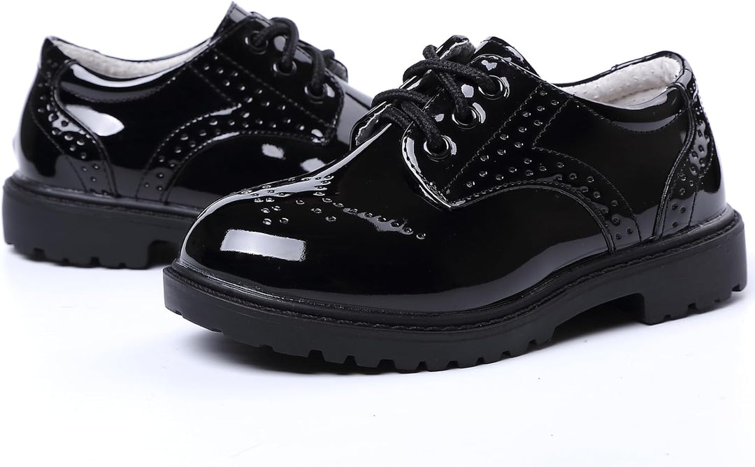 PPXID Jungen Schnürhalbschuhe wasserdichte Lackschuhe Schule Oxfords Uniform Hochzeit Anzugschuhe 22