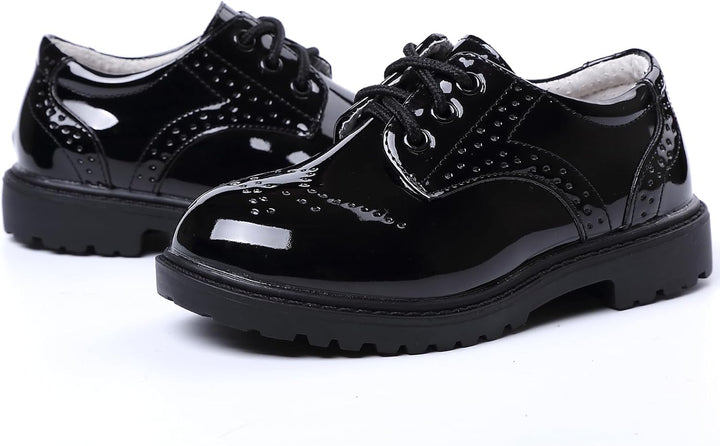 PPXID Jungen Schnürhalbschuhe wasserdichte Lackschuhe Schule Oxfords Uniform Hochzeit Anzugschuhe 22