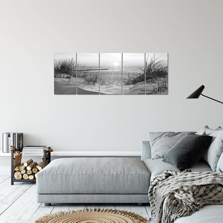 Runa Art Bild Strand Sonnenuntergang Wandbilder auf Vlies Leinwand 5 Teilig Wanddekoration Schlafzim