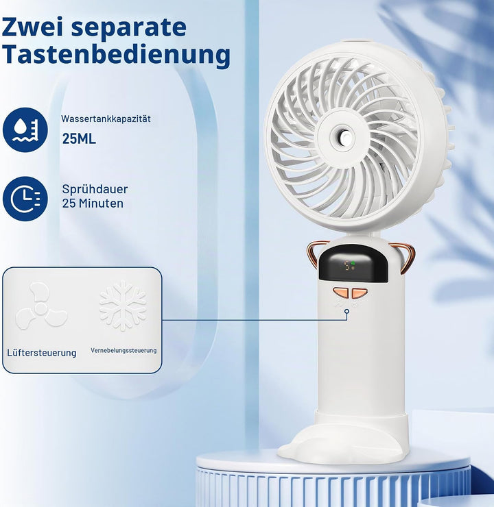 Kssvzz Handventilator Akku Aufladbar mit Wasserkühlung USB 5 Stufen Weiss | Tragbarer Mini-Ventilato