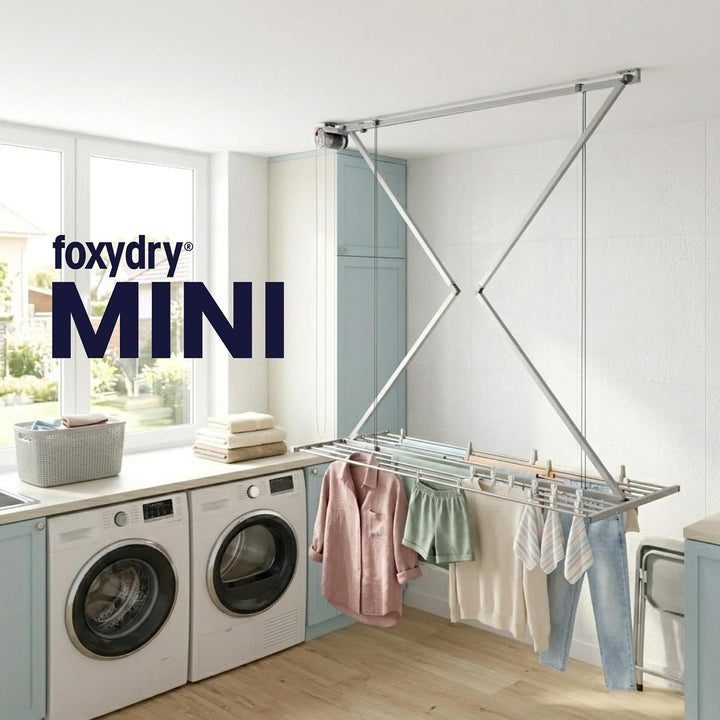 Foxydry Mini Deckenständer, vertikaler Wäscheständer, zusammenklappbar in Aluminium und Stahl 128x54