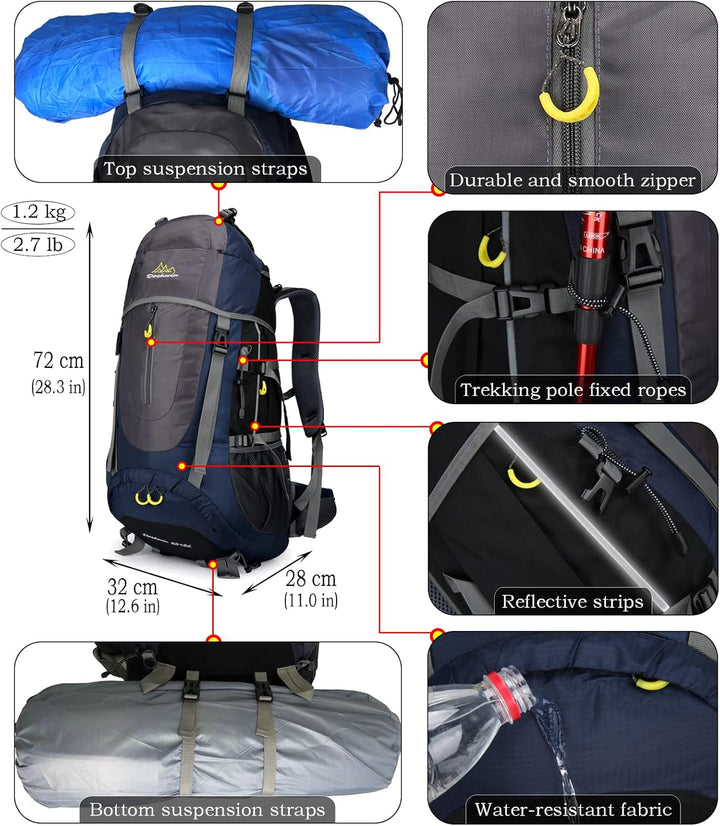 70L Trekkingrucksack Campingrucksack Reiserucksack Wanderrucksack Grosser Rucksack für Damen Herren