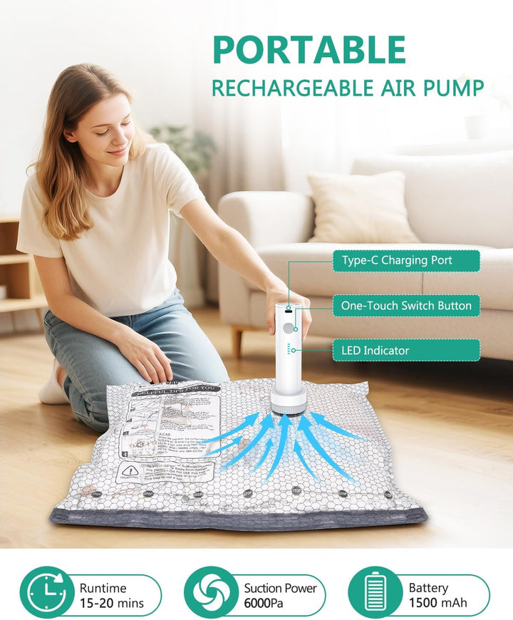 Vakuumbeutel für Kleidung mit Kabellose Elektrischer Vakuumpumpe, ORIA Vakuumbeutel Reise Wiederverw