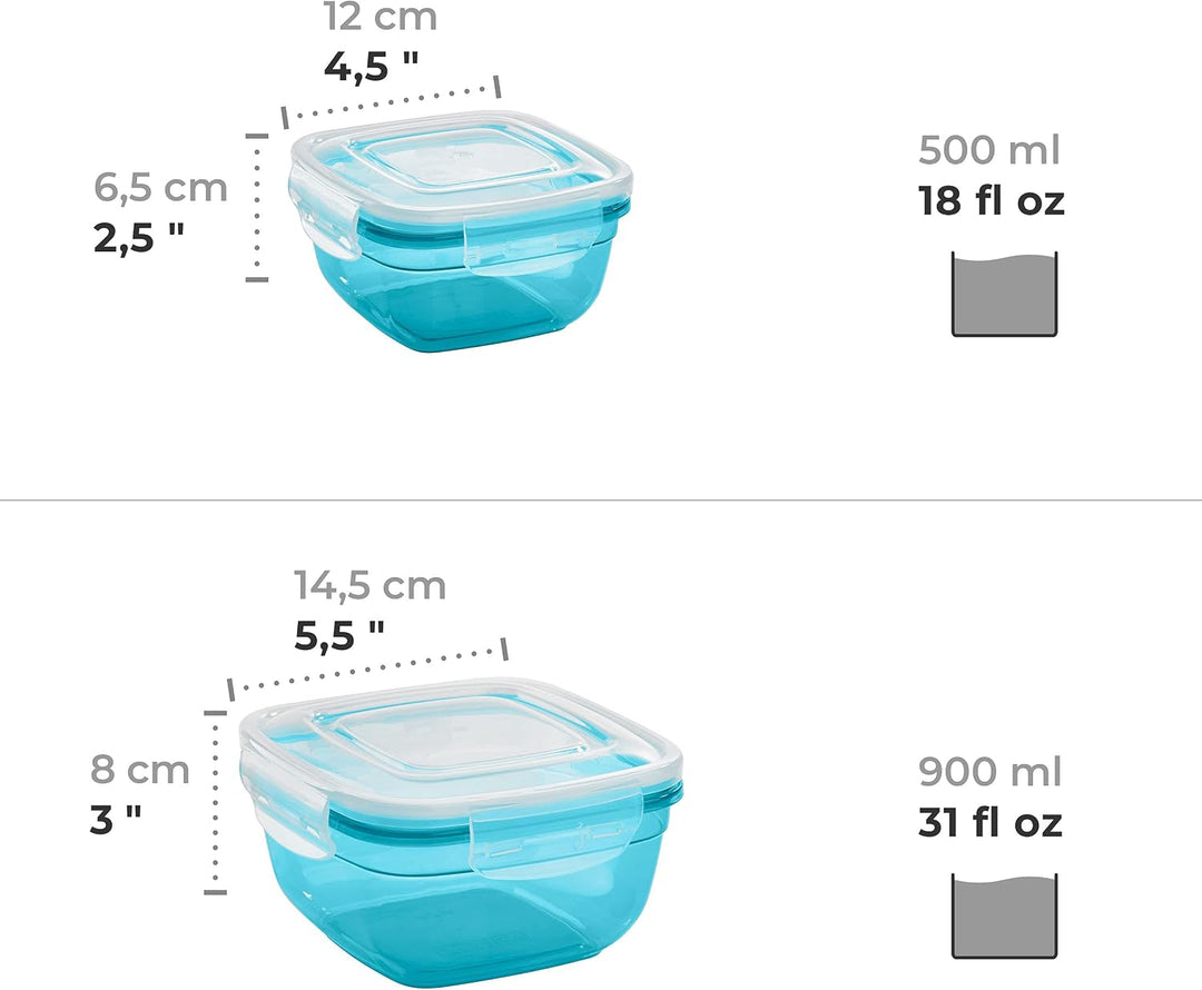 Grizzly 4er Set Frischhaltedosen (0,5L, 0,9L, 1,5L, 2,4L), quadratisch, Kunststoff, 100% luft-/wasse