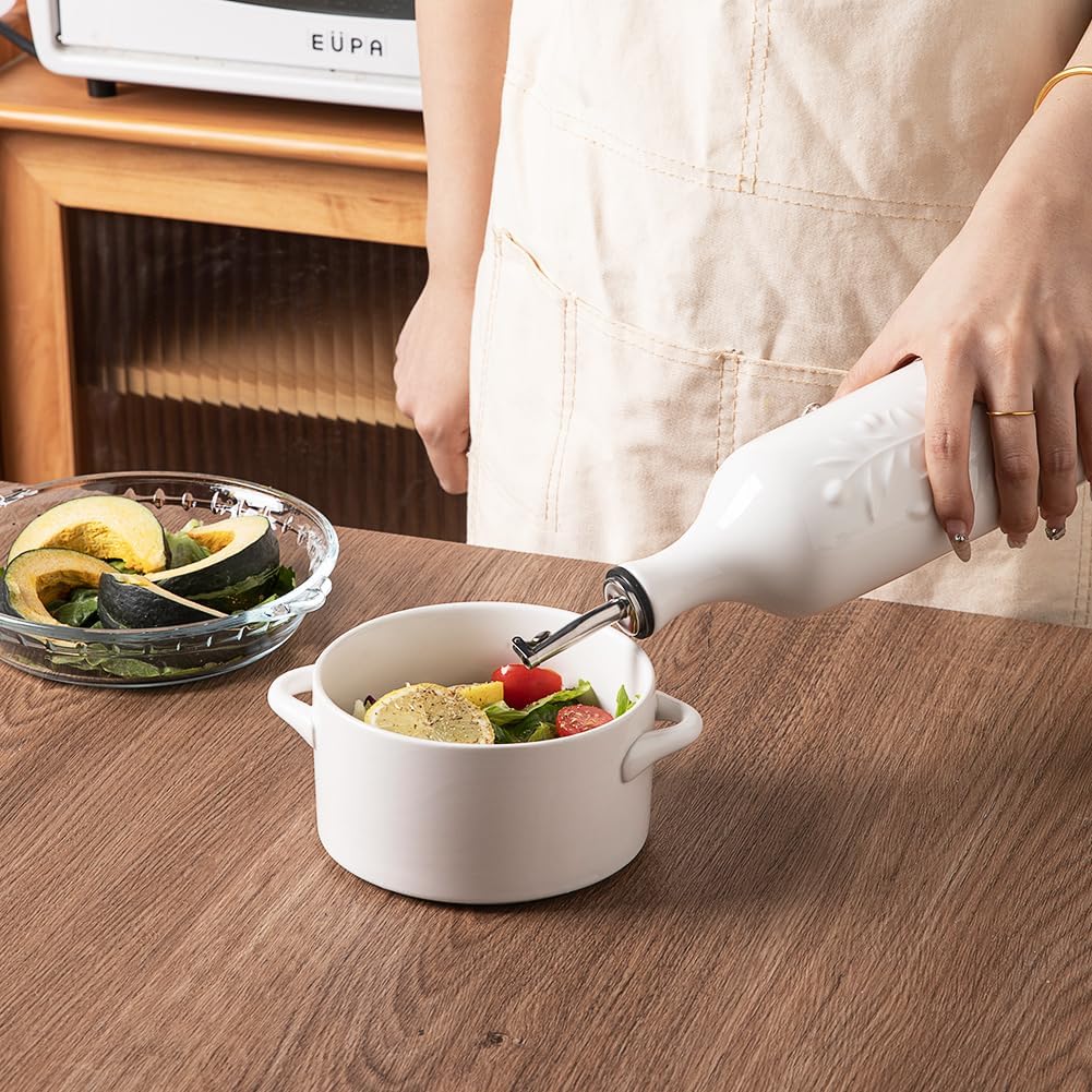Sweejar Home Grosse Keramik-Olivenöl-Spenderflasche, 700ml Relief undurchsichtige Öl-Menage schützt