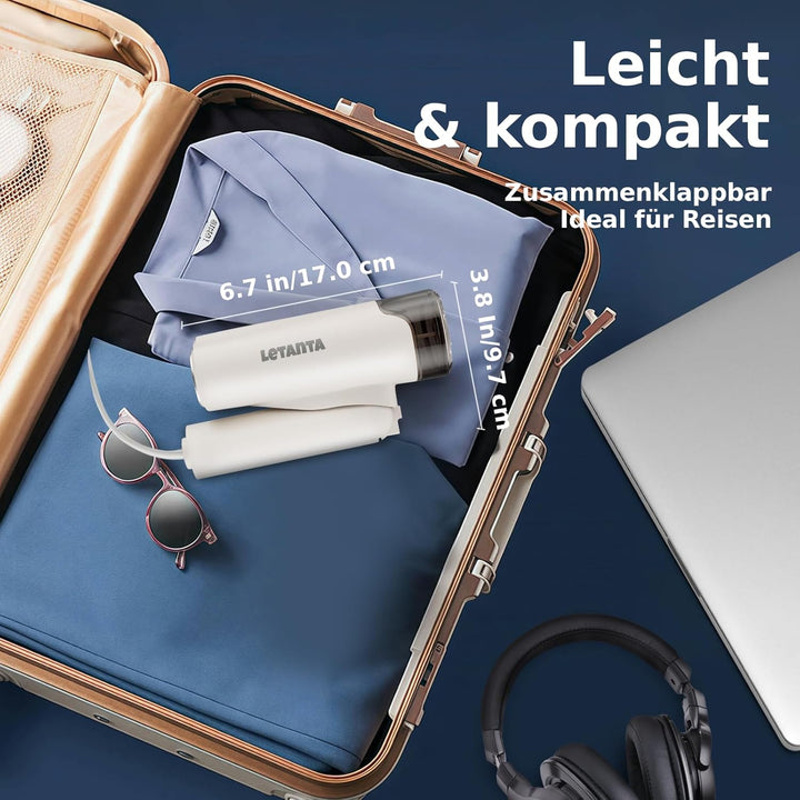 Tragbarer Dampfglätter 1200W, Handdampfer mit 30s Schnellaufheizung, 150ml Wassertank, 90° Faltbar,
