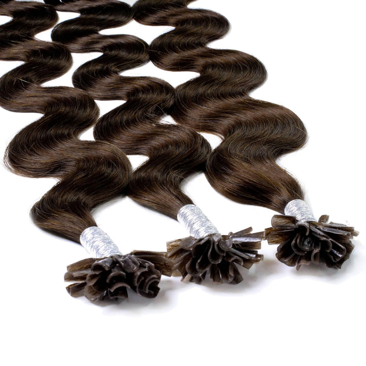 hair2heart Extensions Echthaar Bondings Gewellt - 25 Strähnen 1g 50cm 6/3 dunkelblond gold