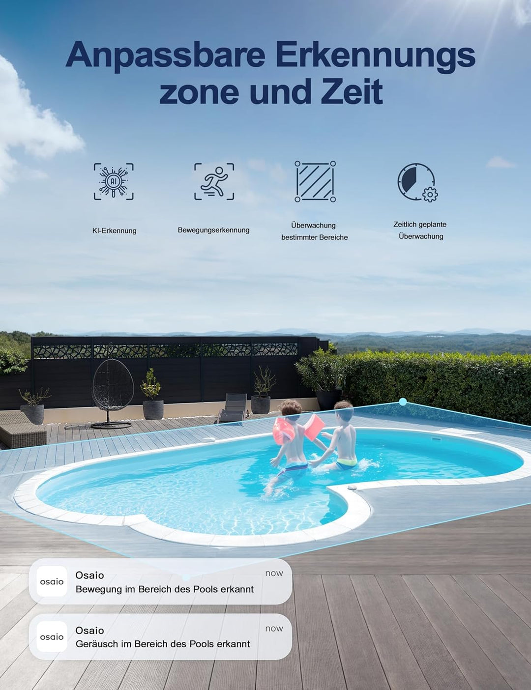 GNCC GK2 WLAN Überwachungskamera Aussen mit KI-Bewegungserkennung, 1080P, 360°-Schwenk-Neige-Funktio