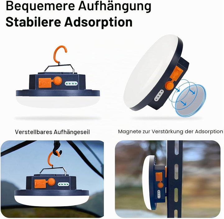 Campinglampe LED Camping Laterne mit 5600mAh Aufladbar Eingebauter Starker Magnet & Stufenlos Dimmba
