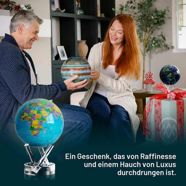 MOVA Globus Ozeanblau Politisch Klassik (4,5") – Rotierender Weltglobus mit Länderkarte, Solarbetrie