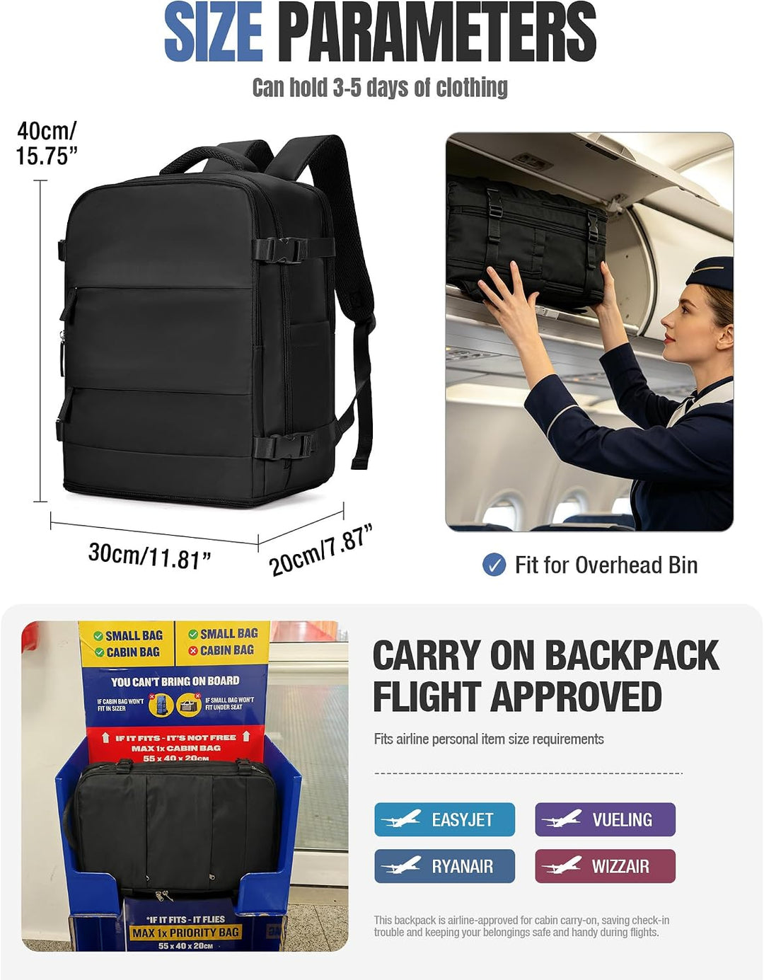 SZSYCN Ryanair Handgepäck 40x30x20 Vakuum Flugzeug Rucksack 40x30x20 Vakuum Mit Pumpe Ryanair Reiser