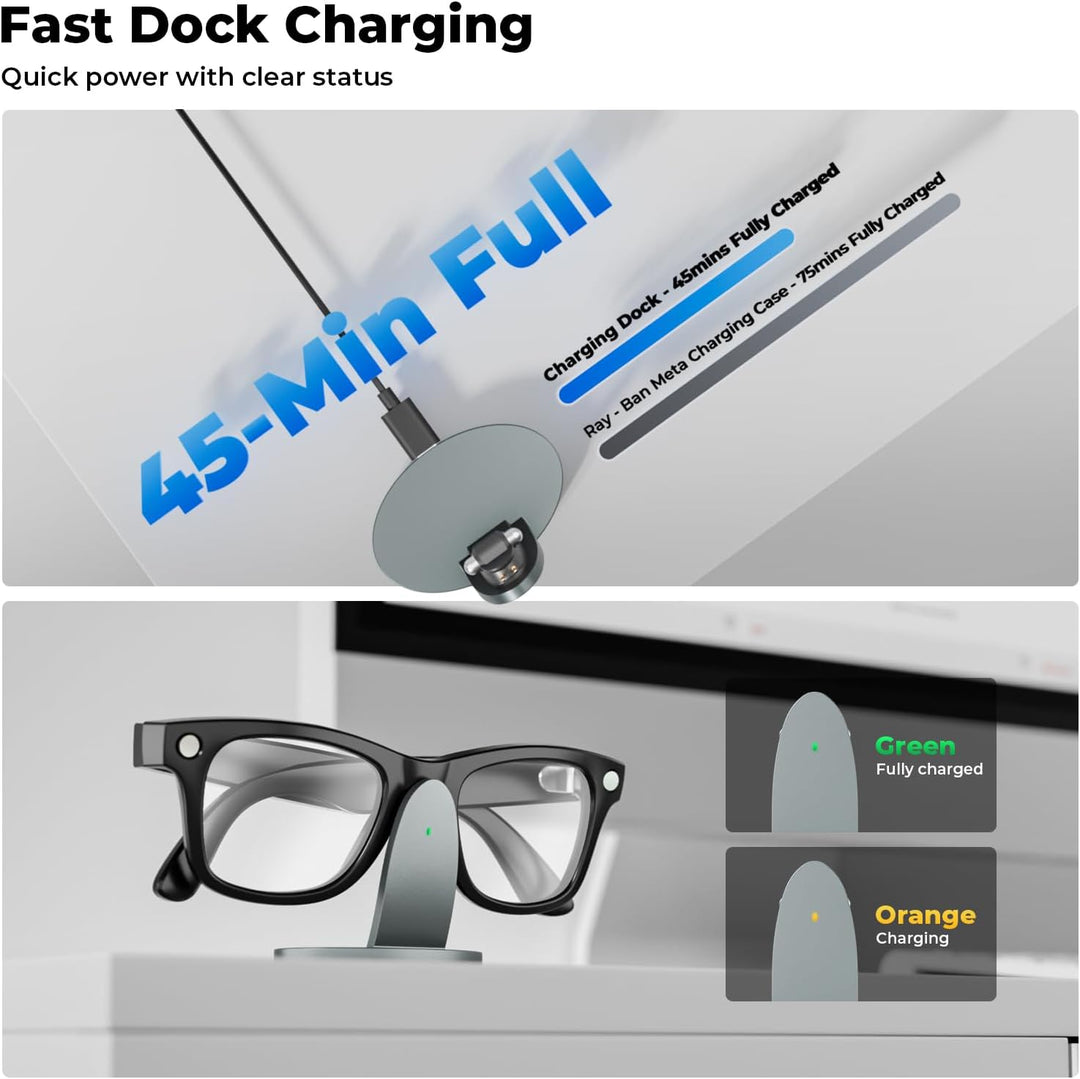 Ladestation für Ray-Ban Meta AI Brille (Gen 2), 45 Min. Schnellladegerät mit LED-Anzeige, Smart Glas