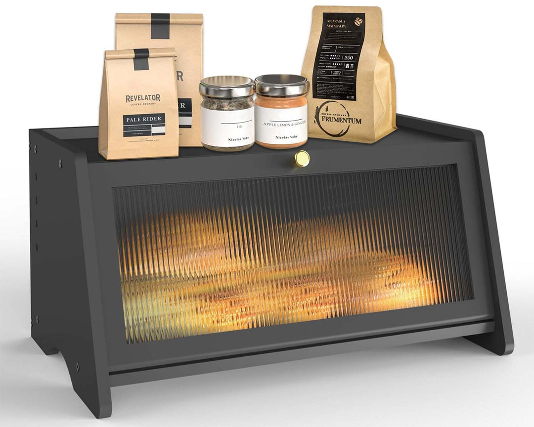 R S Trade Brotkasten Schwarz für Brotaufbewahrung, Brotkasten Bambus Holz Brotbox für Selbstgebacken