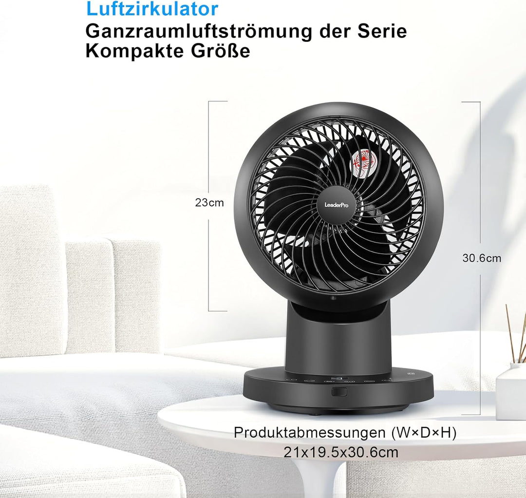 LeaderPro Ventilator leise,360° Tischventilator mit Fernbedienung und Standventilator Leise Luftzirk