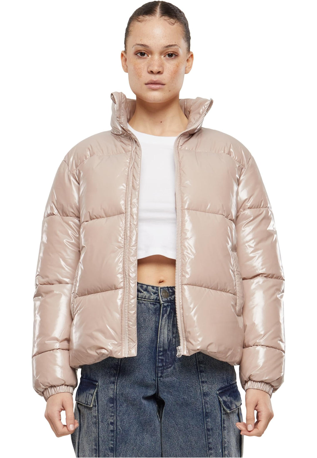 Urban Classics Ladies Recycled Short Shiny Puffer Jacket XS Duskrose, XS Duskrose