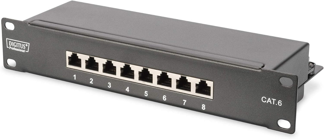 DIGITUS 10-Zoll Set - Netzwerk-Schrank 12HE Schwarz - Fachboden - Steckdosenleiste - 8-Port Patch-Pa