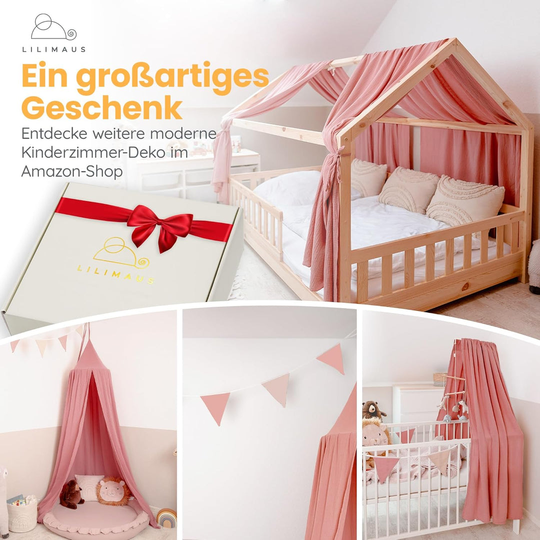 lilimaus Hausbett Himmel [Rosa] - Betthimmel Hausbett aus 100% Baumwolle Musselin Handmade - Stoffhi