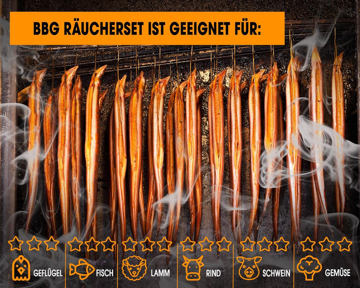 Angel-Berger Premium BBQ Räucher Set Räuchermehl Räucherspäne Verschiedene Sorten