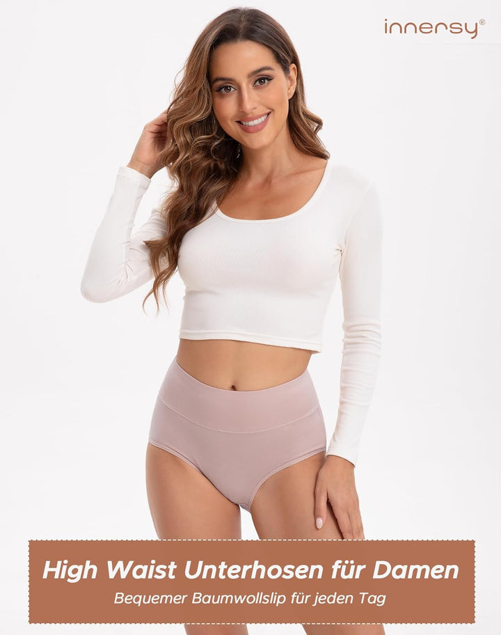 INNERSY Unterhosen Damen Baumwolle Stretch Slips Hohe Taille Weiche Unterwäsche Frauen 5er Pack 3XL