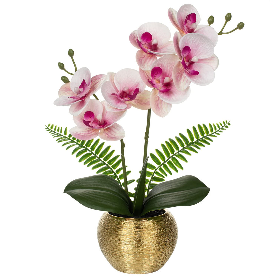 Kunstblumen wie Echt Orchideen Künstlich Blumen Deko Kunstpflanze Phalaenopsis im Goldfarbenen Topf