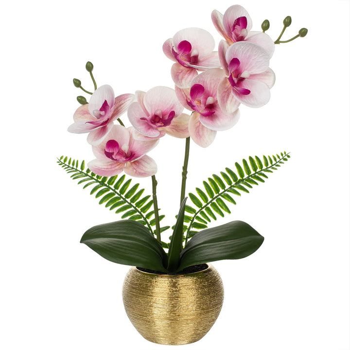 Kunstblumen wie Echt Orchideen Künstlich Blumen Deko Kunstpflanze Phalaenopsis im Goldfarbenen Topf