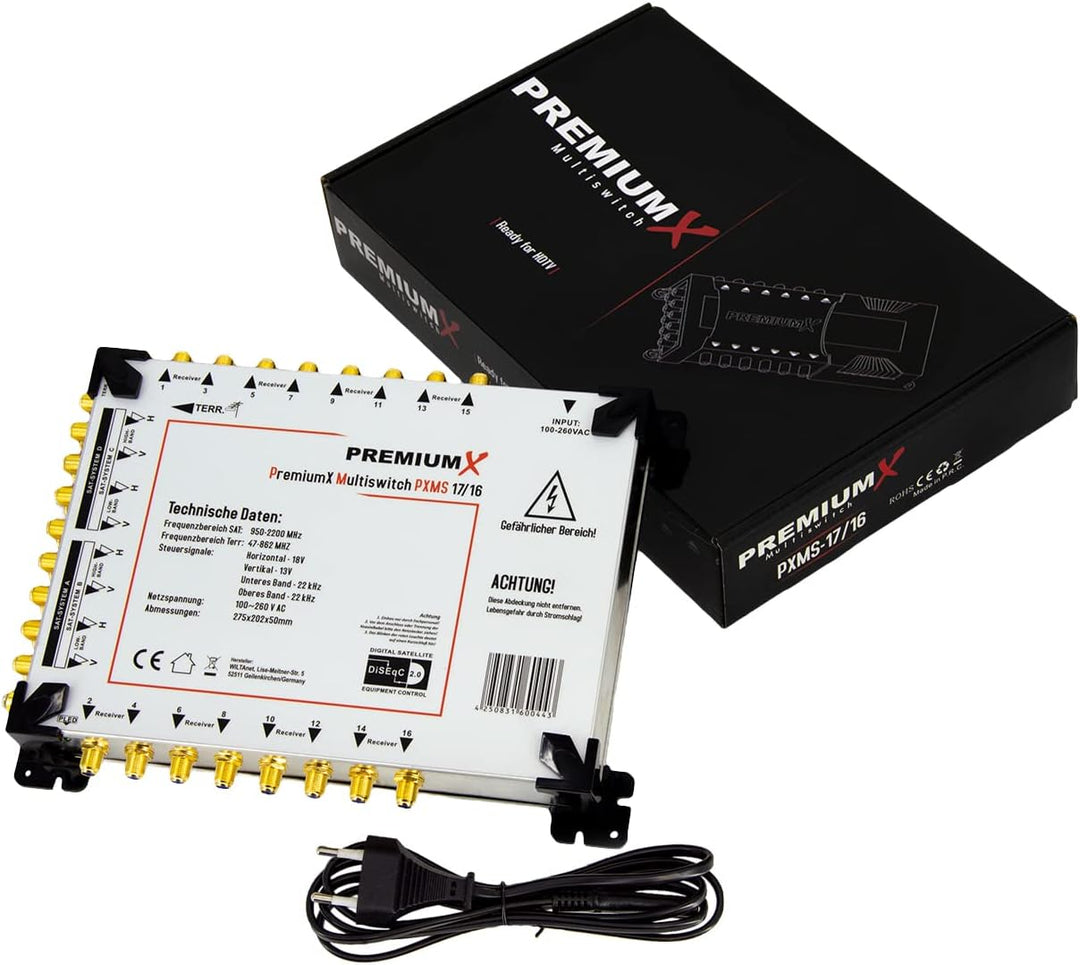 Premium X PXMS 17/16 Multischalter mit Netzteil Multiswitch 4 SAT für 16 Teilnehmer Satverteiler Dig