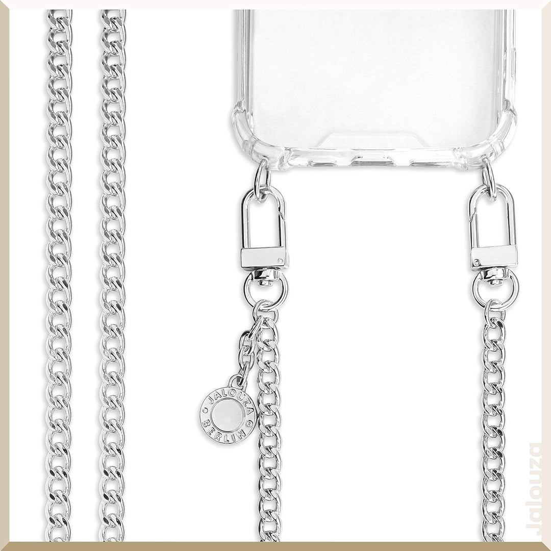 Jalouza Handykette, Kordel & Hülle Bundle kompatibel mit iPhone 12 & 12 Pro - Gliederkette in Silber