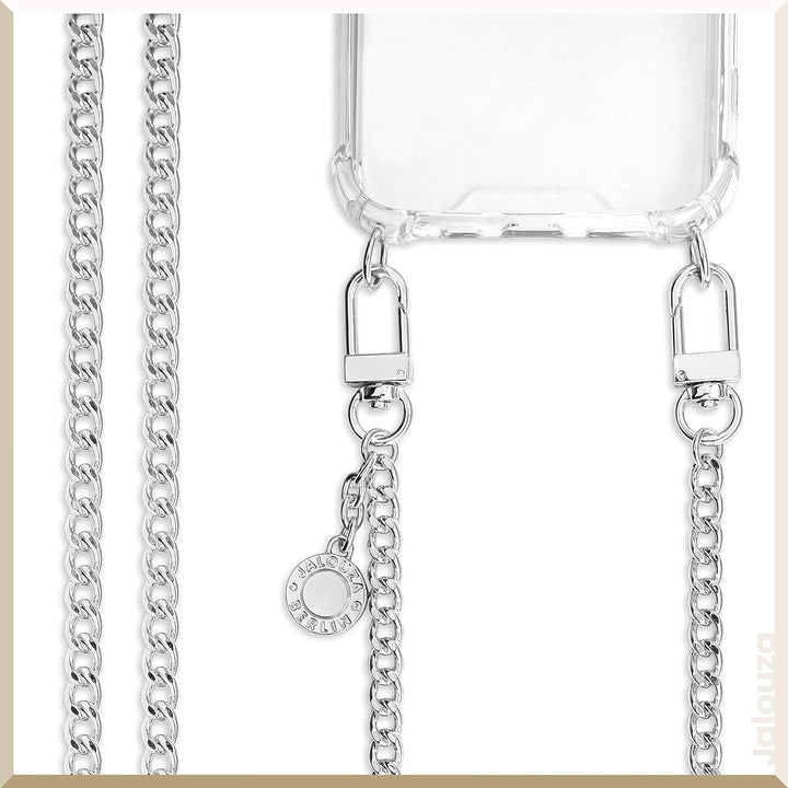 Jalouza Handykette, Kordel & Hülle Bundle kompatibel mit iPhone 12 & 12 Pro - Gliederkette in Silber