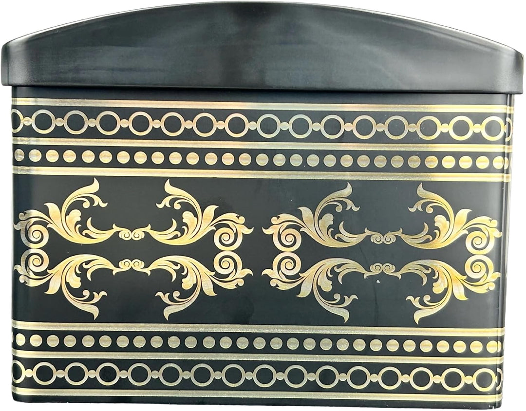 Grosse Ornament Truhe - schwarze Stollendose mit goldfarbenen Ornamenten - lebensmittelecht - Aufbew