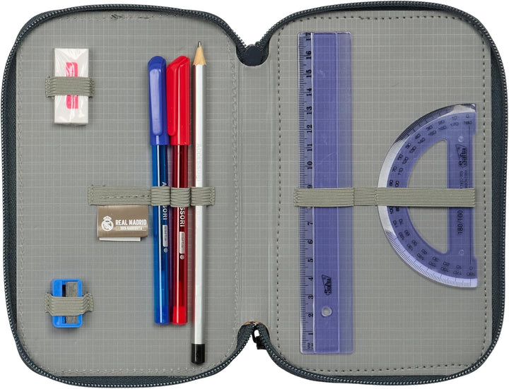 Real Madrid Equiicion 25/26 Schulmäppchen mit 37 nützlichen Utensilien, Kindermäppchen, ideal für Ki