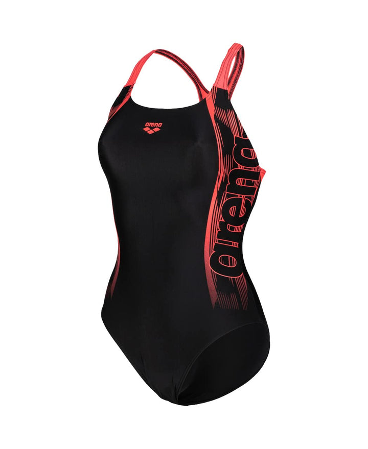 ARENA Damen Women's Swim Pro Back Graphic One Piece Swimsuit (1er Pack), Black-fluo Red