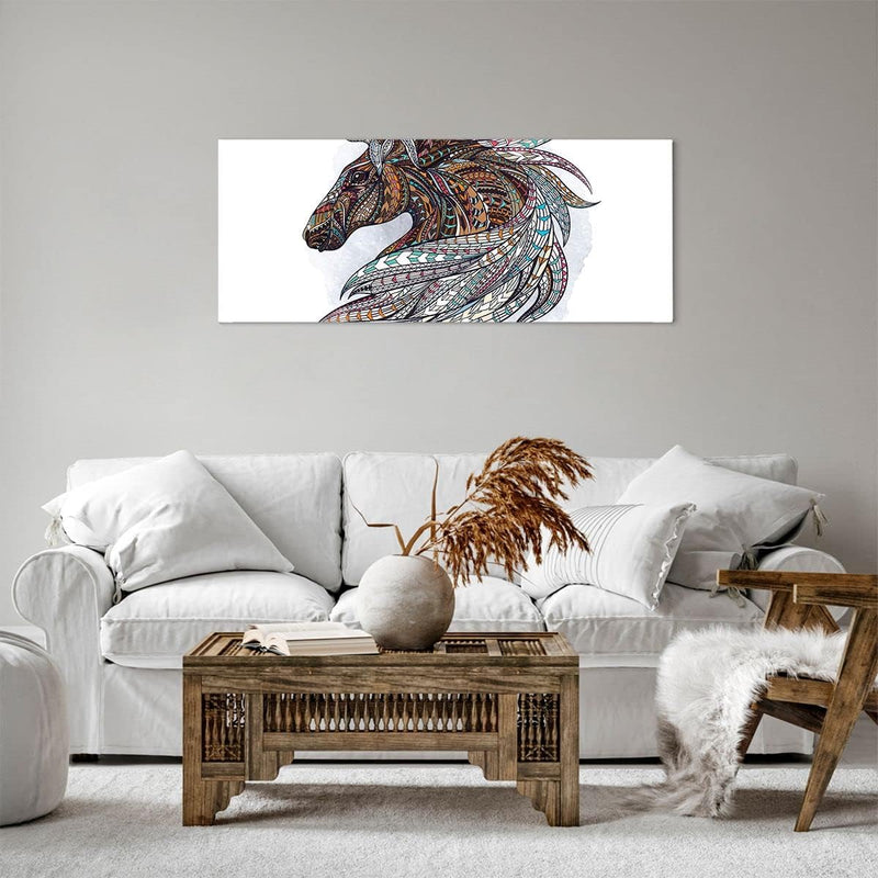 Panorama Bilder auf Leinwand 100x40cm Leinwandbild Pferd Eleganz Grafik Kopf Gross Wanddeko Bild Sch