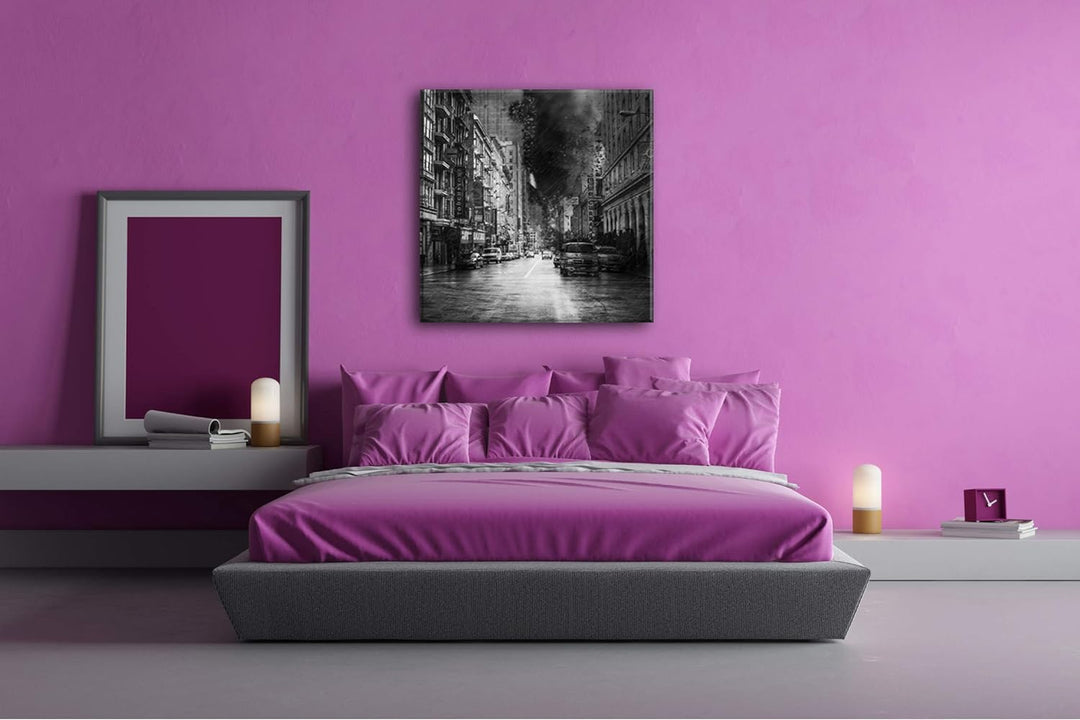 Die aufbrausende Sturmnacht in der Stadt Format: 60x60 Effekt: Schwarz&amp;Weiss als Leinwandbild, Motiv