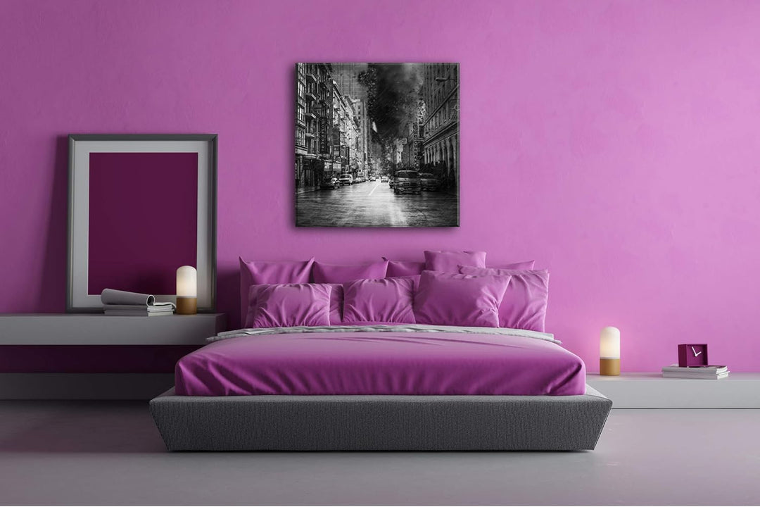 Die aufbrausende Sturmnacht in der Stadt Format: 60x60 Effekt: Schwarz&amp;Weiss als Leinwandbild, Motiv