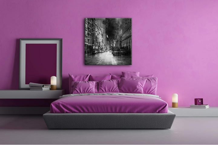 Die aufbrausende Sturmnacht in der Stadt Format: 60x60 Effekt: Schwarz&amp;Weiss als Leinwandbild, Motiv