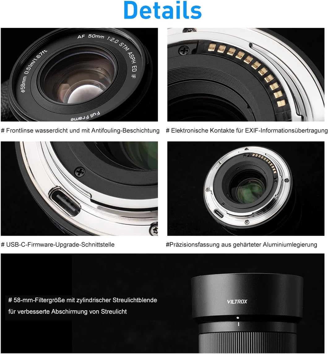 VILTROX 50mm F2.0 Air FE Vollformat Objektiv,AF 50mm f/2.0 für Sony E Mount,Auto Fcous grosse Blende
